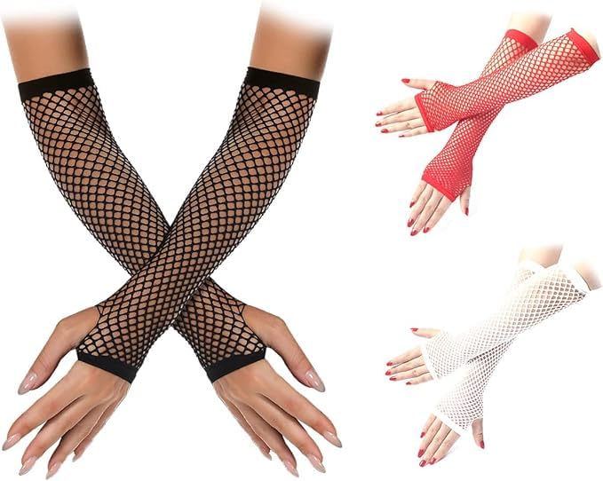 SCSpecial Net Fingerless Gloves 3 Pairs of Elbow Length Fishnet Gloves Elastic Mesh Costume for Women