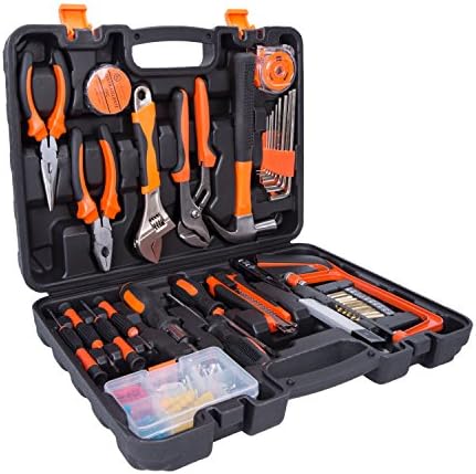 100-Piece Homeowner's Tool Kit Household Precision Hand Tools Set with Screwdriver,Wrench,Claw Hammer,Pliers,Tape