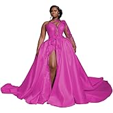 One Shoulder Wedding Dresses for Women Laces Satin Bridal Dress Applique Formal Gown Long Sleeve Split Side2026