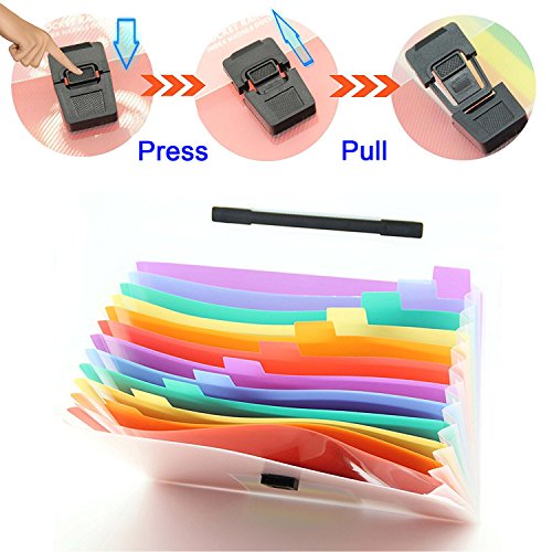 Accordion Folder File Organizer 13 Pockets Expanding A4/Size Letter Paper Multi-Colour Large Capacity Portable Box Document Stand Bag -Bonus Labels for Office, Business, Study