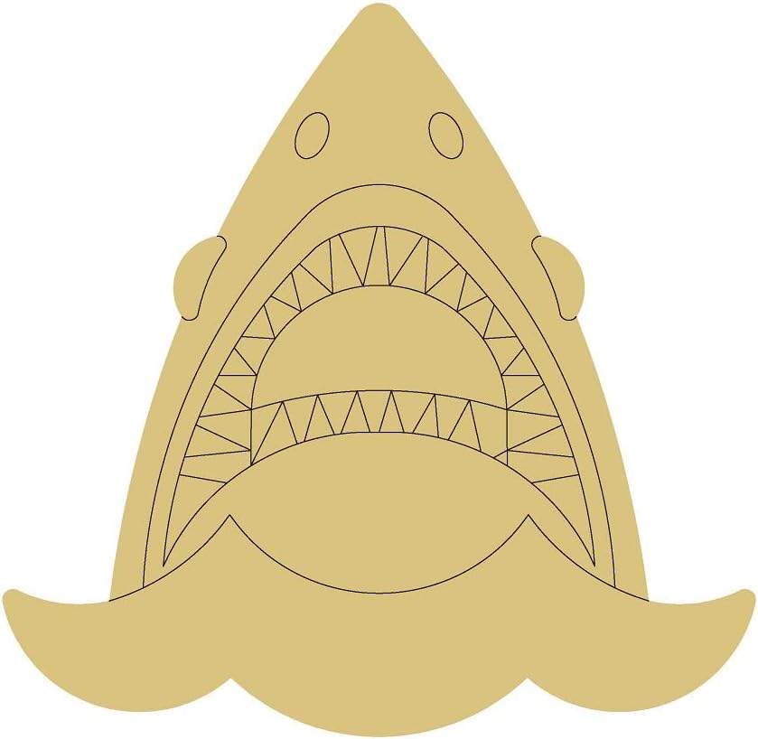 Shark Design by Lines Cutout Unfinished Wood Beach Nautical Door Hanger MDF Shaped Canvas Style 7 Art 1 (6")