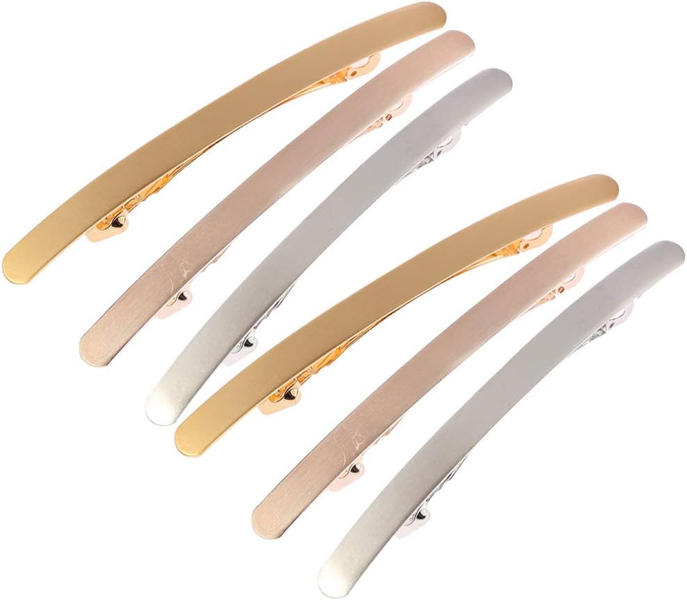 Lurrose 6pcs Slim Long Spring Hair Clips Smooth Surface Hair Clips Mental Hair Barrettes for Girls(Golden Brushed 2pcs + Silver Brushed 2pcs + Rose Gold Brushed 2pcs) - Image 5