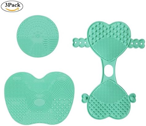 LORMAY Makeup Brush Cleaning mat, Makeup Brush Cleaning Pad Set of 3 Cosmetic Brush Cleaners (Mint Green)