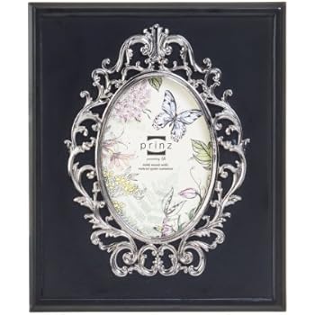 PRINZ Marquis Black Solid Wood Frame with Oval Black Nickel Metal Border, 4 by 6-Inch
