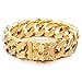 COOLSTEELANDBEYOND Mens Large Stainless Steel Gold Curb Chain Bracelet with Fleur De Lis and Skull, Biker Gothic, Polished