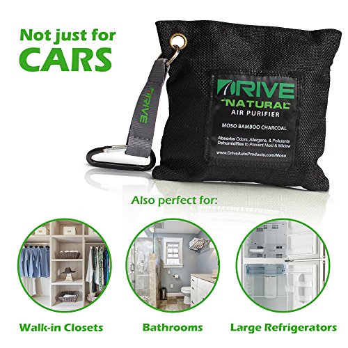 Natural Air Freshener by Drive - All Black Car Purifier is Certified Moso Bamboo Activated Charcoal 220g - Unscented Deodorizer, Drying Bag Removes Allergens & Moisture - Prevents Bacteria, Mildew - Thumbnail 5