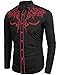 Coof and y Mens Long Sleeve Shirt Embroidery Slim Fit Casual Button Down Shirt, 01-red&black, X-Large