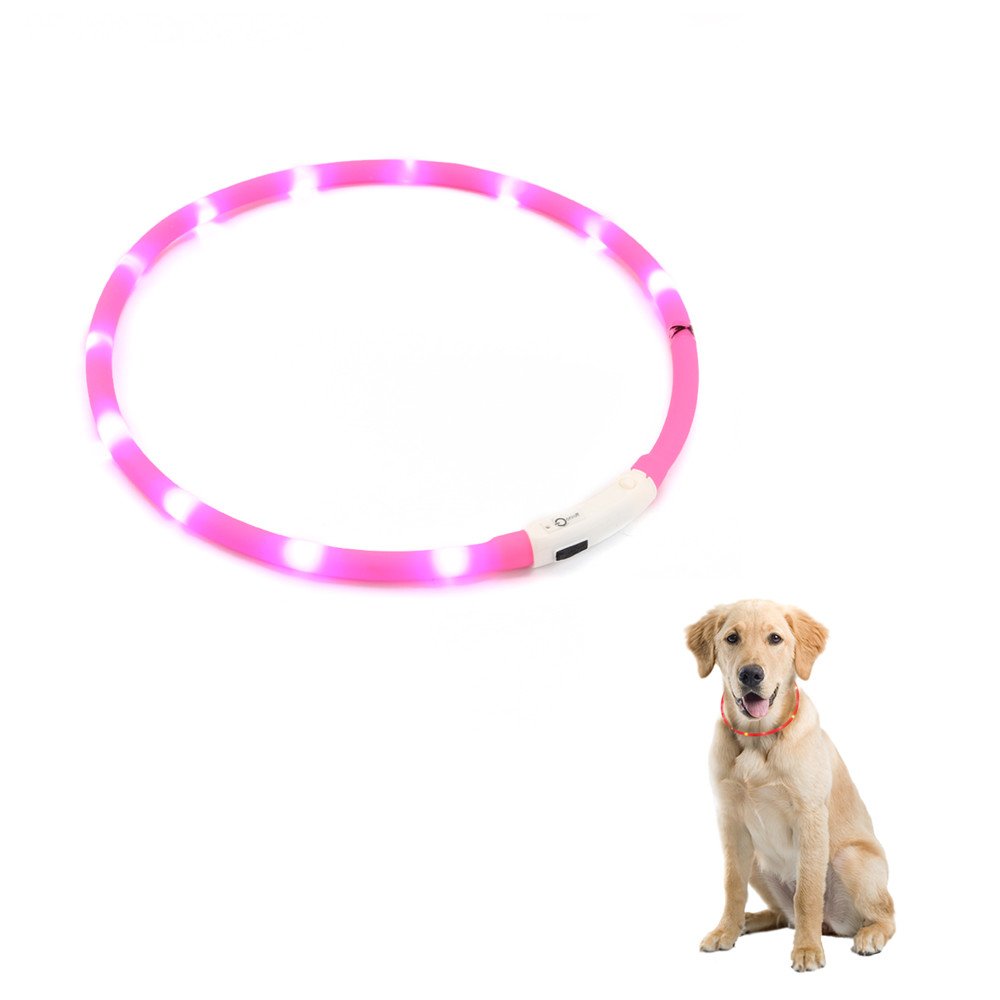 ZOGIN LED Pet Dog Collar, USB Rechargeable LED Dog Safety Flashing Light Collar-Pink