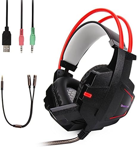 Stereo Gaming Game Headset for PS4,MEKUULA Lightweight 3.5mm Over-Ear Headphones with Microphone Noise Cancelling Bass Surround LED Lights, Compatible with Xbox One, PC Games