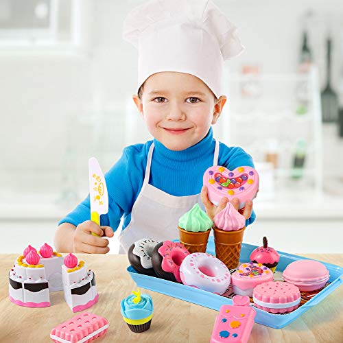 LovesTown Desserts Food Toy, 15 Pcs Kids Play Food Set Toddlers Pretend Toy Food Pretend Tea Party Food Fake Food Toy for Kids Birthday Gift