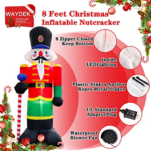 8 FT Christmas Inflatable Nutcracker Decoration with LED Lights, Outdoor Inflatable Yard Decorations for Patio Lawn Garden Family Party Indoor Outdoor
