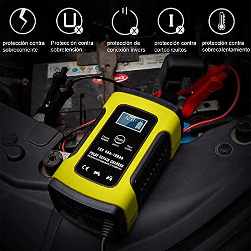 DQST Cargador de Bateria de Auto 12V 6A con LCD Pantalla, Ajuste Inteligente de Corriente para Cargar y Proteger La Batería. Aplicado a Coche, Motocicleta, SUV. | Ajuste Inteligente de Corriente para Cargar y Proteger La Batería. Aplicado a Coche, Motocicleta, SUV.