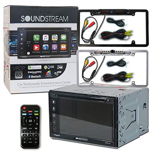 Soundstream VRCP-65 2-DIN 6.2" Car Stereo Apple CarPlay DVD CD Receiver Bluetooth SiriusXM-Ready + Remote and DCO Full License Plate Night Vision Waterproof Back-up Camera (Optional Color)