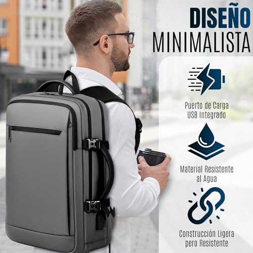CJSME®️ Waterproof Travel Backpack Cabin Airplane Carry On Luggage with Laptop Compartment + Water Bottle Holder + USB Port / Anti-Theft Travel Suitcase Unisex Multifunction