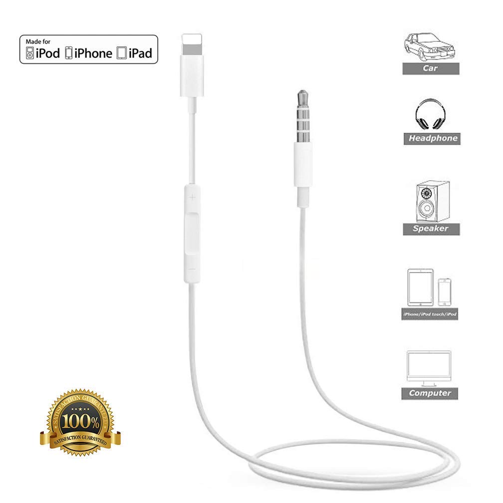 Aux Cord per iPhone,Lucbuy Cavo Aux da 3.5 mm per iPhone 7/X/8/8 Plus/XS  Max/XR per autoradio o altoparlante o adattatore per cuffie supporta la  versione iOS 12 più recente o precedente Cavi
