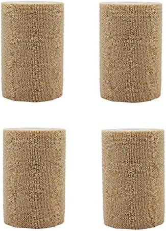 GouGou 4 Rolls Self-Adhesive Bandage First Aid Tape Non-woven Ventilate Flexible Strong Elastic Wrap for Ankle Waist Knee Elbow Athletic Sports Pets Medical Support 3 Inch X 5 Yds (Beige)