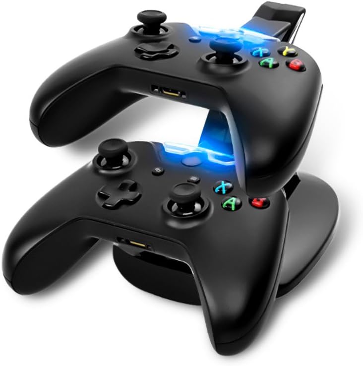 Miboo - Xbox One Charging Dock, Dual USB LED Fast Charging Stand Dock Station for Dual Xbox One Game Controller, Microsoft X-BOX ONE Console (Black) by Miboo