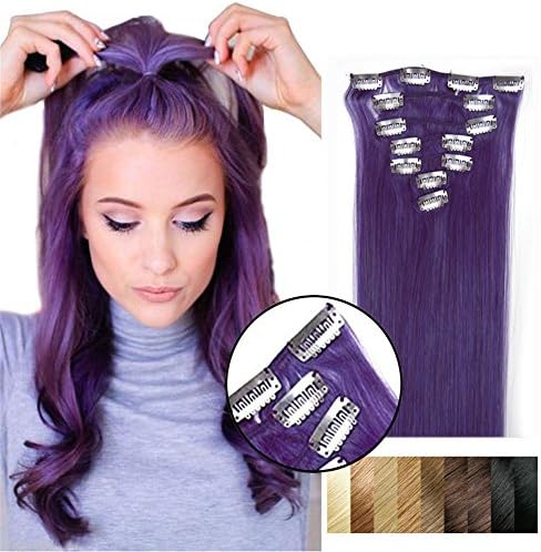Hair Extensions Clip in Remy Brazilian Human Hair (20''70g, Purple)