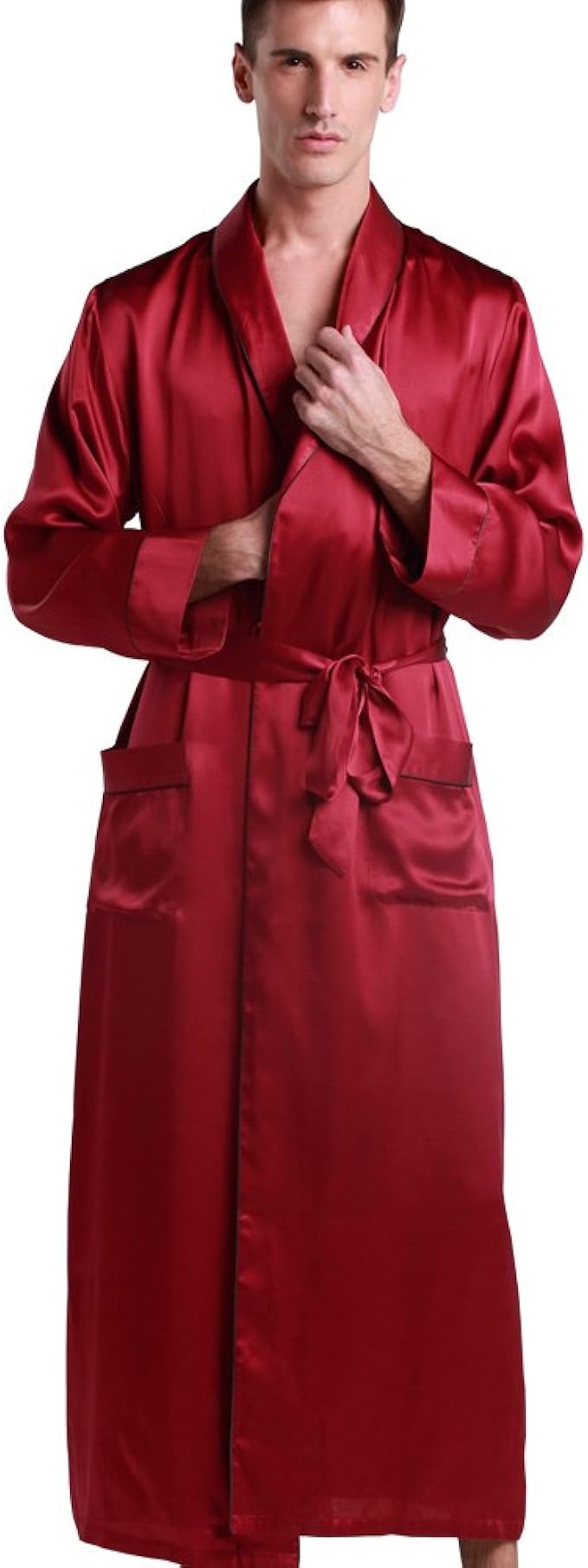 LilySilk Mens Real Silk Robe 22 Momme Bath Robes Luxury Contrast Full