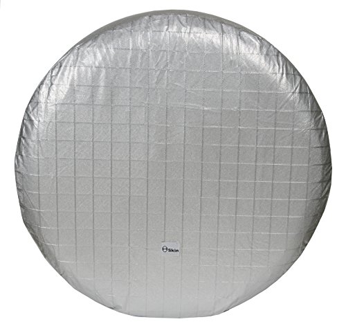 ThetaSkin Wheel Tire Cover for RV Auto Truck Car Motorhome Camper Trailer Dustproof Waterproof Silver Aluminum Protector Set of (4) Covers Fit 27” 28" 29" Tire Diameter + Red Wash Glove Kit