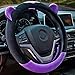 ChuLian Cute Winter Warm Plush Auto Car Steering Wheel Cover for Women Girls, Universal 15 Inch Car Accessories, Purple