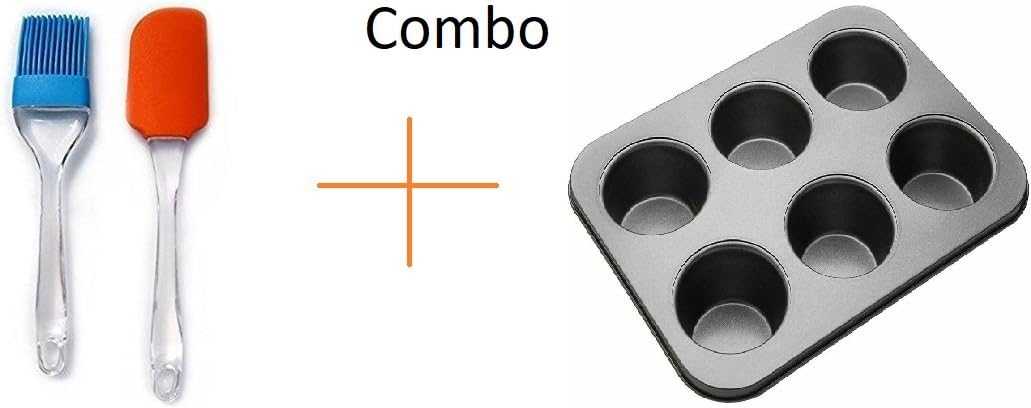 Perfect Pricee Baking Combo of Silicone Spatuala and Brush with 6 Pieces Muffin Mold for Cake Muffin Cup Cakes Making