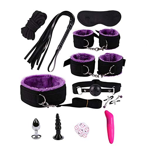 Escolourful Bondige Gear Set Amal Plug Necklace Handcuffs Whip Vibrant Amal Bread Toy Set for Couples Coseplay Game, 11PCS