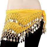 BELLYLADY Chiffon Dangling Gold Coins Belly Dance Hip Scarf, Vogue Style YELLOW1