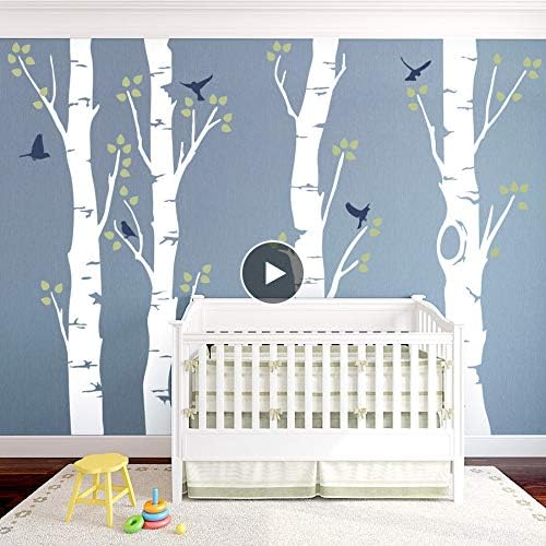 Qthxqa Wide Birch Tree Wall Sticker Nursery Woodland Theme Wall Art Decal Birch Forest Tree Wallpaper Tree Birds Kids Room Decor 1342