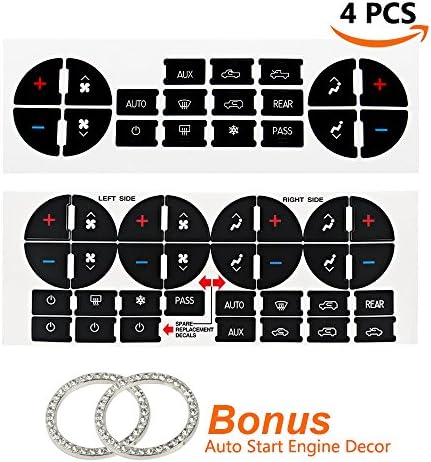 EZYKOO AC Button Stickers with Rhinestone Auto Start Engine Decor AC Dash Button Repair Kit For GM, Tahoe, Suburban, Avalanche, Silverado Fix Ruined Faded A/C Controls Always Have Your Vehicle Looking
