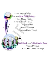 OUFER - Piercing para ombligo de acero inoxidable de 0.49 oz, diseño de calavera, con bola de gema, acero inoxidable, NR107-3