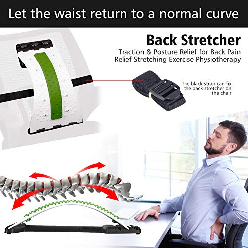 Wskderliner Back Stretcher, Lumbar Back Pain Relief Device with 3 Adjustable Settings Lumbar Support Stretcher with Magnetic Posture Corrector Back Support for Office Bed Chair (White)