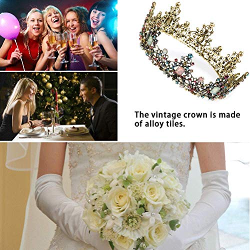 YANSHON Baroque Queen Crown, Rhinestone Wedding Crowns Crystal Tiara Crowns Hair Jewelry Rhinestone Wedding Costume Party Hair Accessories with Gemstones - Thumbnail 5