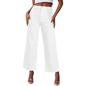 SANMM Jeans for Women High Waisted Wide Leg Ripped Jean Cropped Denim Pants Stretchy with Pockets