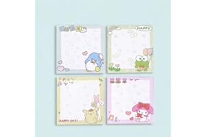 Cute Sticky Notes Set, 4pcs Self-Stick Pads for Journaling & Messages, Home Office Stationary, 3x3 Inches
