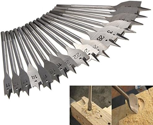 XNEMON 17Pcs 11-38MM Machine Flat Wood Drill Bits - All Metric Sizes Spade Bit Wallated