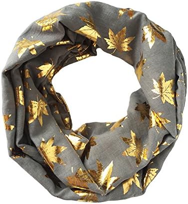 Trelemek Women's Gold Foil Maple Leaf Printed Oversized Infinity Scarf