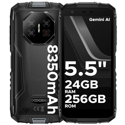DOOGEERugged FIRE3ULTRA Movil Irrompible Android 15, 5.5" HD+ 8350mAh Batería Móvil Rugerizado, 24GB+256GB/2TB Octa-Core T7200, 16MP+8MP, IP68/Face ID/Huella/OTG/NFC/Dual SIM 4G Móvil Resistente