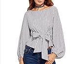 USGreatgorgeous Women's Plus Size Gril Striped Off Shoulder Bowknot Blouses Ruffle Puff Sleeve Blouse Tops