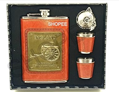 SHOPEE Stainless Steel England Leather Brown Wine/Whiskey Holder with 2 Shot Glasses