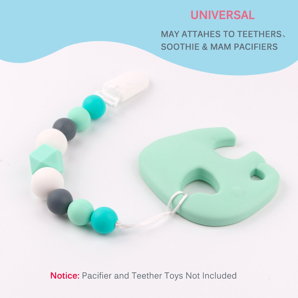 TYRY.HU Pacifier Clips Boys Baby Paci Clip Silicone Teething Beads Soothie Binky Holder Teether Toys Birthday Christmas Shower Gift (Green, Gray) : Baby