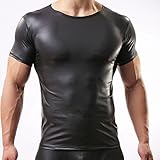 YiZYiF Men's Leather Like Underwear Short Sleeve T-shirt Undershirt Lingerie Top