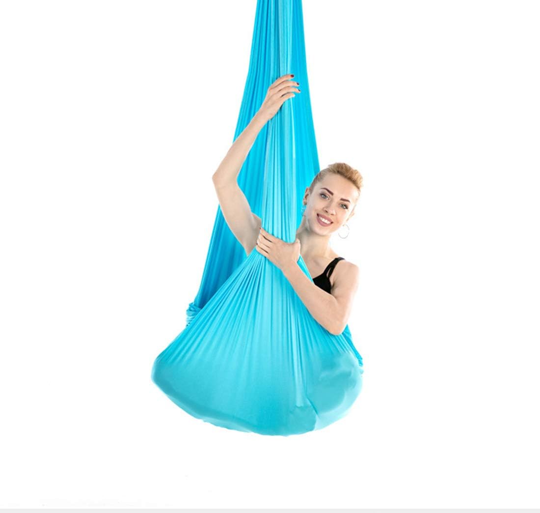 LWKBE Aerial Yoga Hammock 5.5 Yards Premium Aerial Silk Fabric Yoga Swing for Antigravity Yoga Inversion Include Daisy Chain,Carabiner for Beginners Advanced,Skyblue