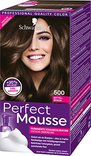 Schwarzkopf Perfect Mousse Permanente Schaumcoloration, 500 Mittelbraun Stufe 3, 3er Pack (3 x 93 ml)