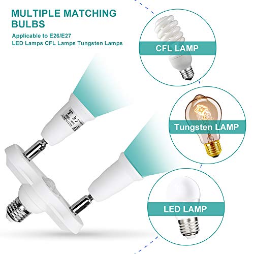8T8 Adjustable Motion Sensor Socket Adapter Converter Infrared Motion Detector Socket Lamp Holder, E26 Light Socket Adapter Base with 360 Degree Bendable for Storage Room/Basement (Manual Sensor_2)