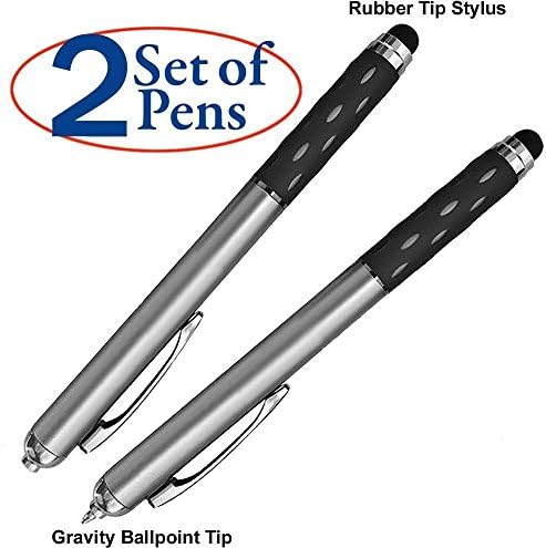 Dual rubber tipped stylus pen for touch screens. Seasonal or school, it works using gravity. Retracting pen and rubber tip stylus, flip-it-down for the pen, flip-it-up for the stylus. Set of 2