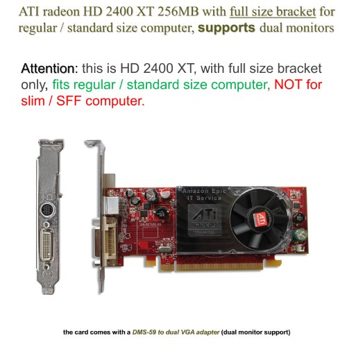 ATI Radeon HD 2400XT 256MB low profile graphics card (full size bracket, DMS-59 to dual VGA adapter)