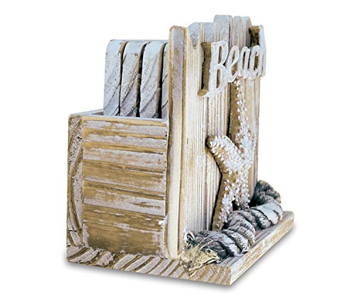 image for Puzzled Baja Beach Starfish Wooden 4 Piece Coasters With Holder Set - 