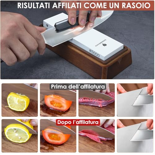 SANMEIHO Knife Sharpener Stone 1000/5000 Grit with Storage Box, Sharpening Stones Kit with Non-Slip Base, Angle Guide and Leveling Stone for Kitchen Knives and Utensils | 2 Pietre Separate ad Acqua in Corindone Bianco, Base Antiscivolo, Guida Angolare e Pietra di Livellamento per Coltelli