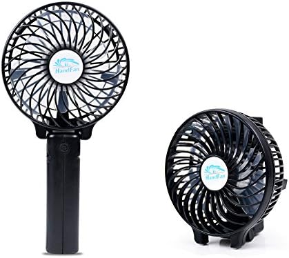 Komire Mini Handheld Fan, Rechargeable Small USB Desk Table Fan with 2000mAh Battery Operated Powerful 3 Speeds, Foldable Portable Electric Personal Fan Quiet for Home Office Travel Outdoor (Black)